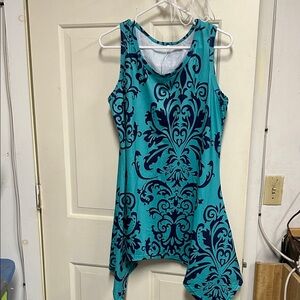Sleeveless Teal Floral-Print Tunic Top